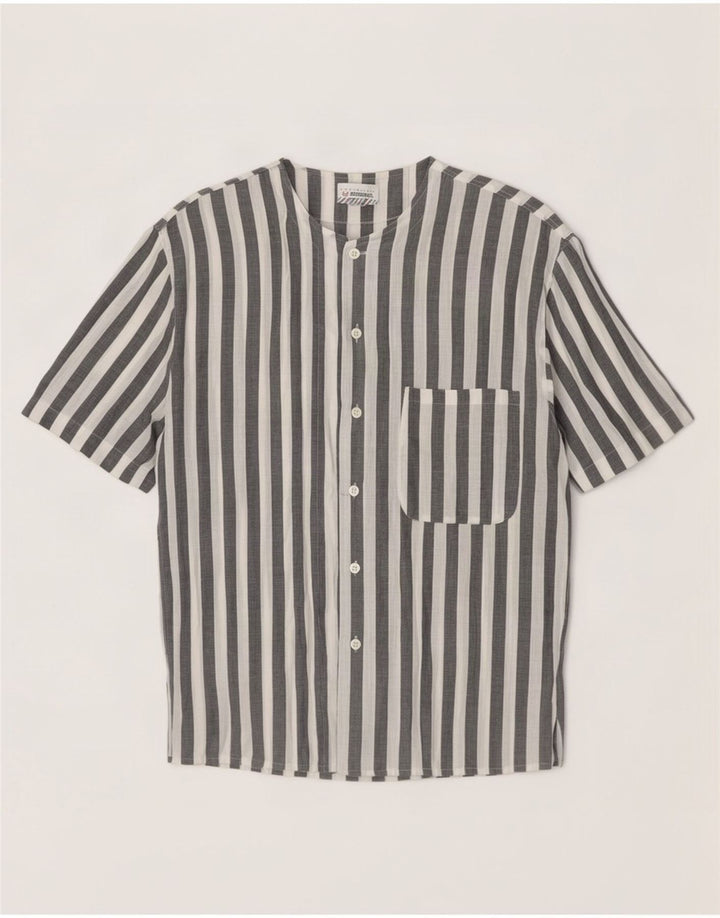 Stefanel Mens Short Sleeve Shirt Medium White Striped Cotton