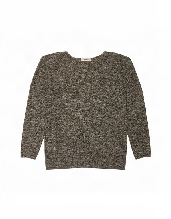 Zara Womens Oversized Boat Neck Jumper Sweater UK 10 Small Grey Flecked