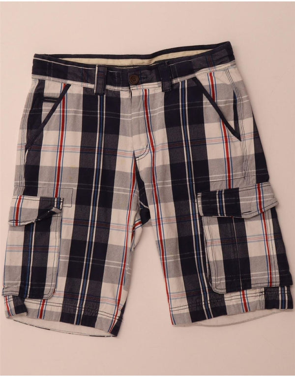 CREW CLOTHING Mens Cargo Shorts Medium W32  Navy Blue Check Cotton