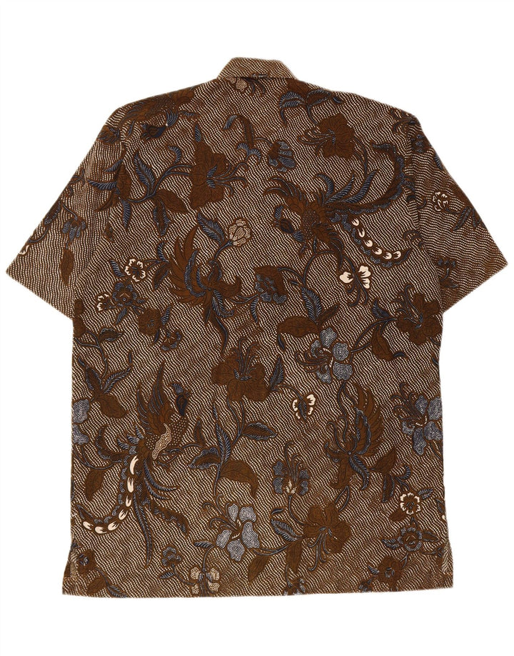 Vintage Mens Short Sleeve Shirt XL Brown Floral