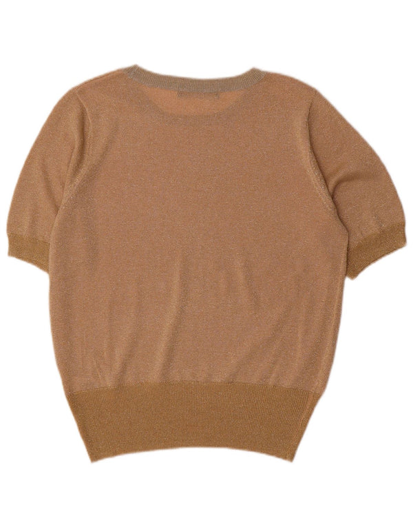 Marks & Spencer Womens Boat Neck Jumper Sweater UK 14 Medium Gold Flecked