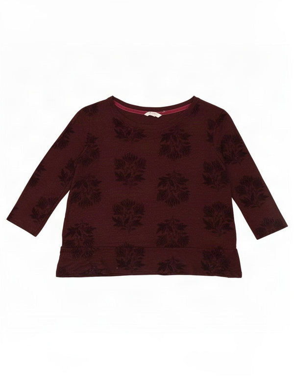 White Stuff Womens Crop Top 3/4 Sleeve UK 14 Medium Burgundy Floral Viscose
