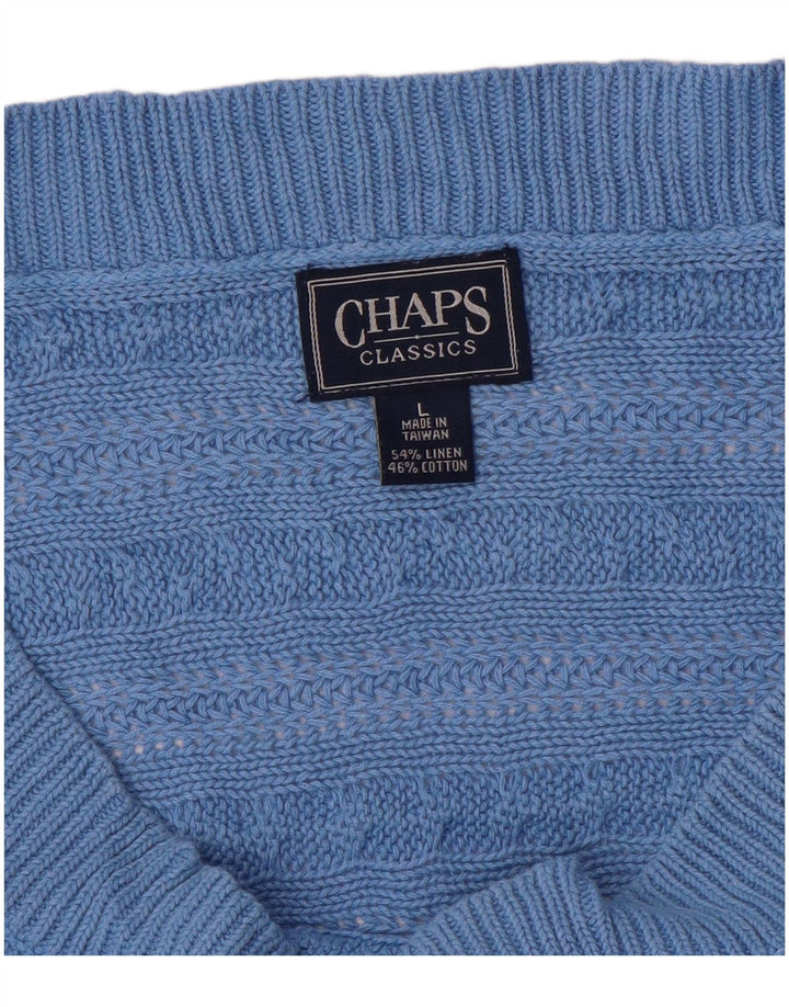 CHAPS Womens 3/4 Sleeve Boat Neck Jumper Sweater UK 16 Large Blue Cotton