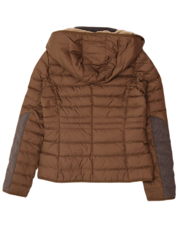 Marc O'Polo Womens Hooded Padded Jacket EU 36 Small Brown Colourblock