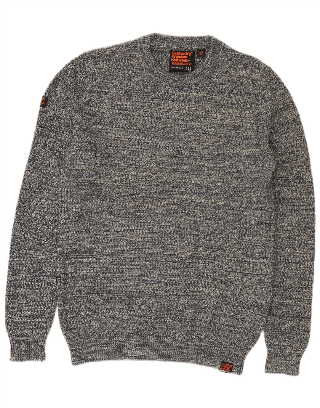 SUPERDRY Mens Crew Neck Jumper Sweater Small Navy Blue Flecked Cotton