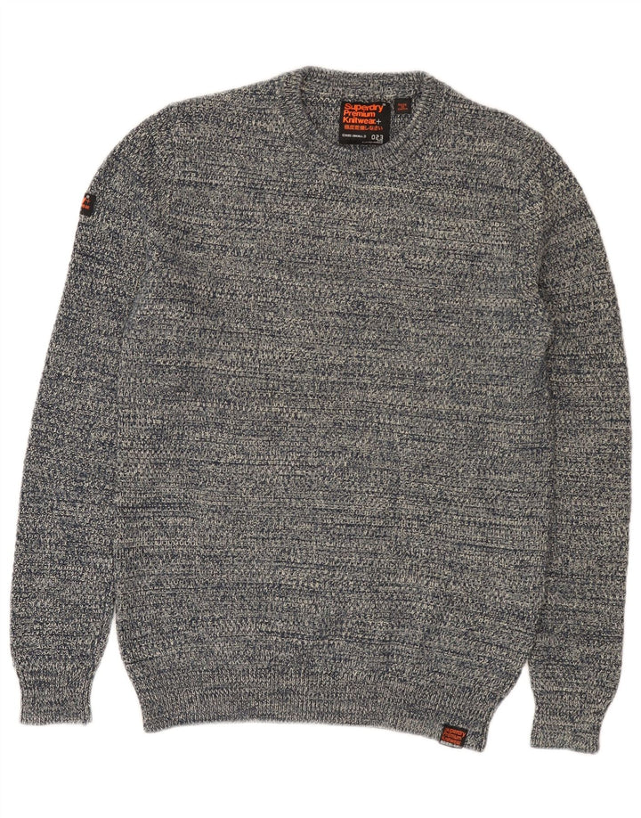 SUPERDRY Mens Crew Neck Jumper Sweater Small Navy Blue Flecked Cotton