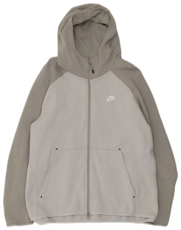 Nike Mens Zip Hoodie Sweater 2XL Grey Colourblock Cotton
