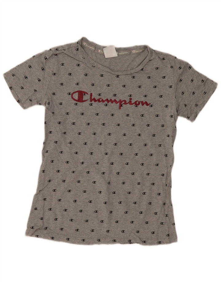 CHAMPION Womens Graphic T-Shirt Top UK 12 Medium Grey Cotton