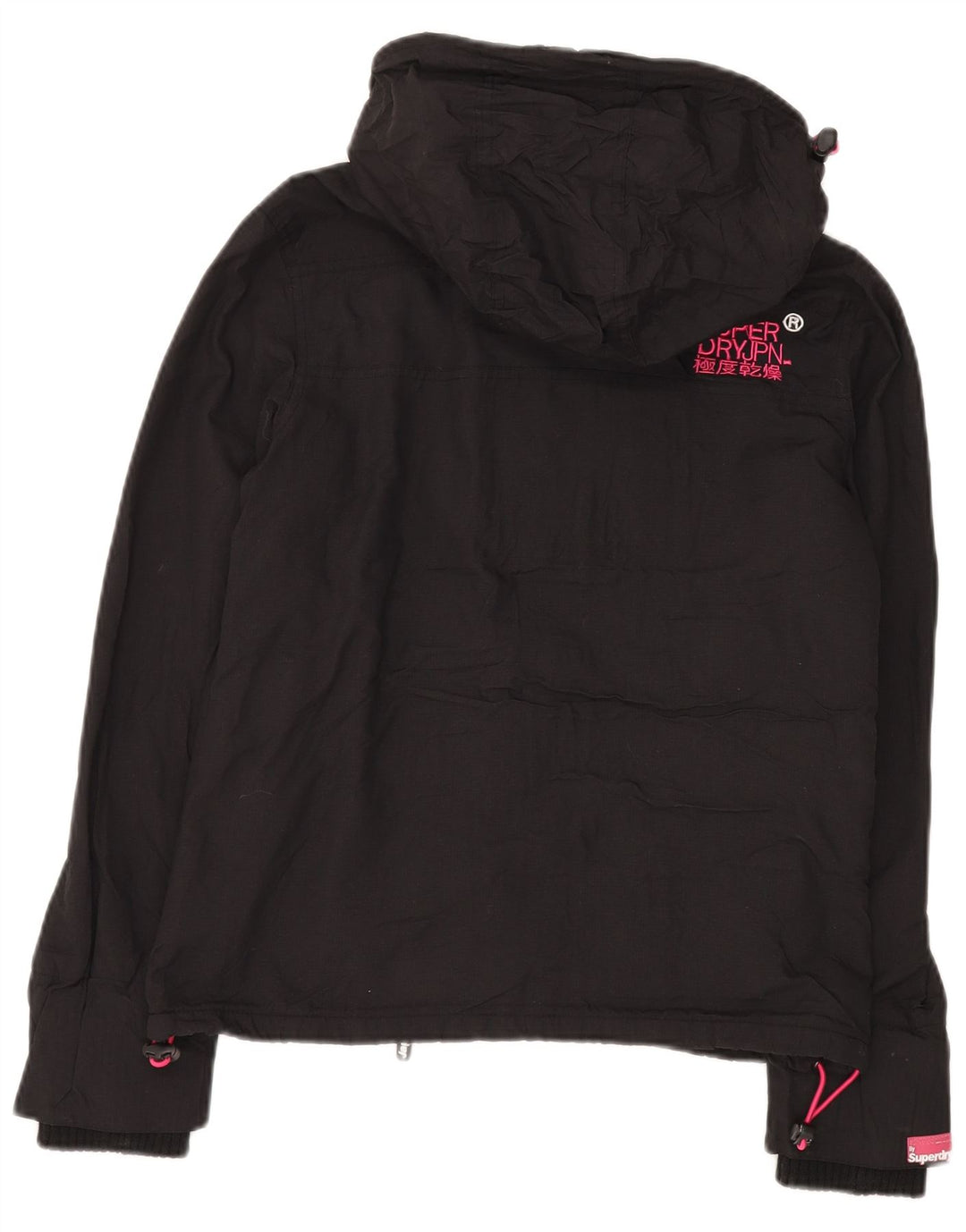 SUPERDRY Womens Windcheater Hooded Windbreaker Jacket UK 14 Medium Black