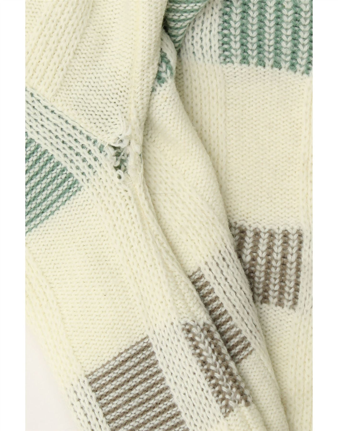 LONDON FOG Mens V-Neck Jumper Sweater Small Off White Striped Acrylic