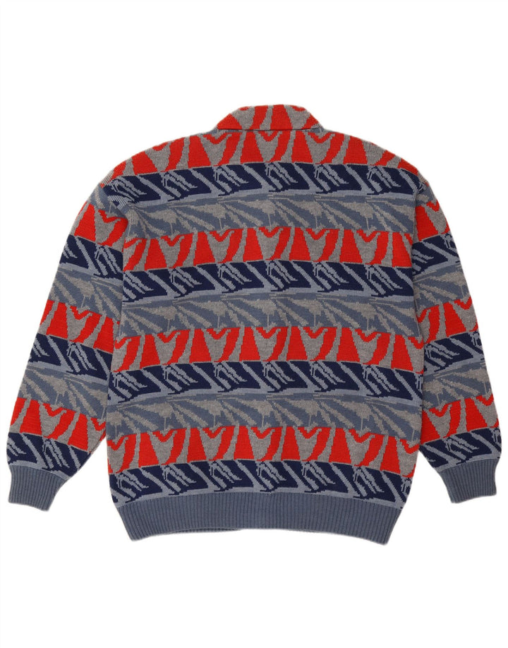 Settebello Mens Cardigan Sweater Large Blue Geometric Wool