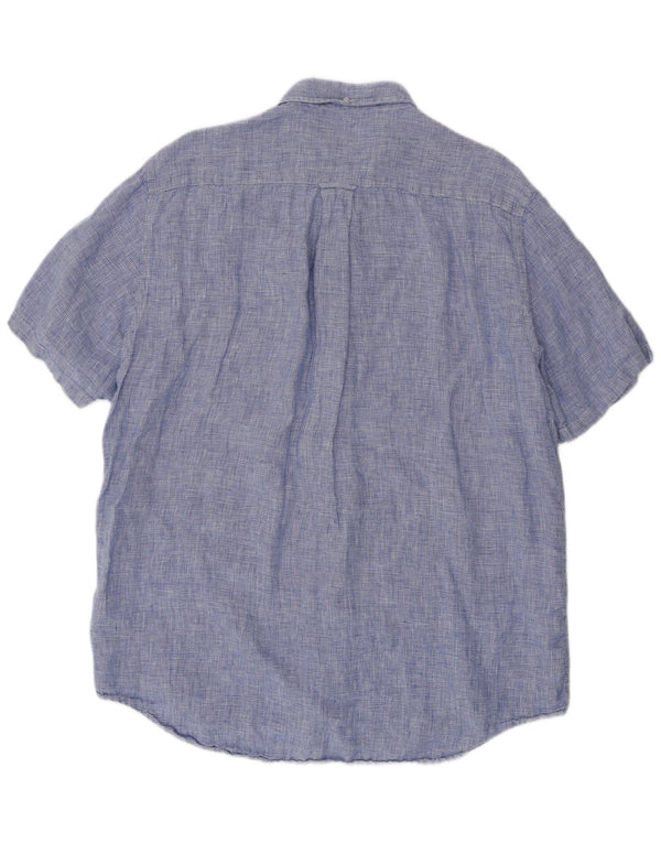 GANT Mens Short Sleeve Shirt Size 45/46 2XL Blue Houndstooth Linen
