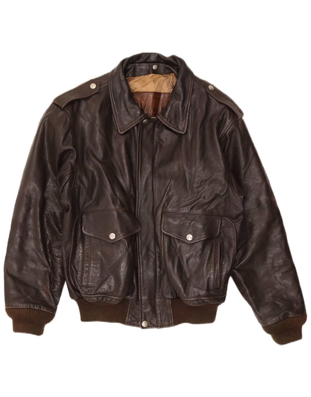 Vintage Mens Military Leather Jacket IT 54 2XL Brown