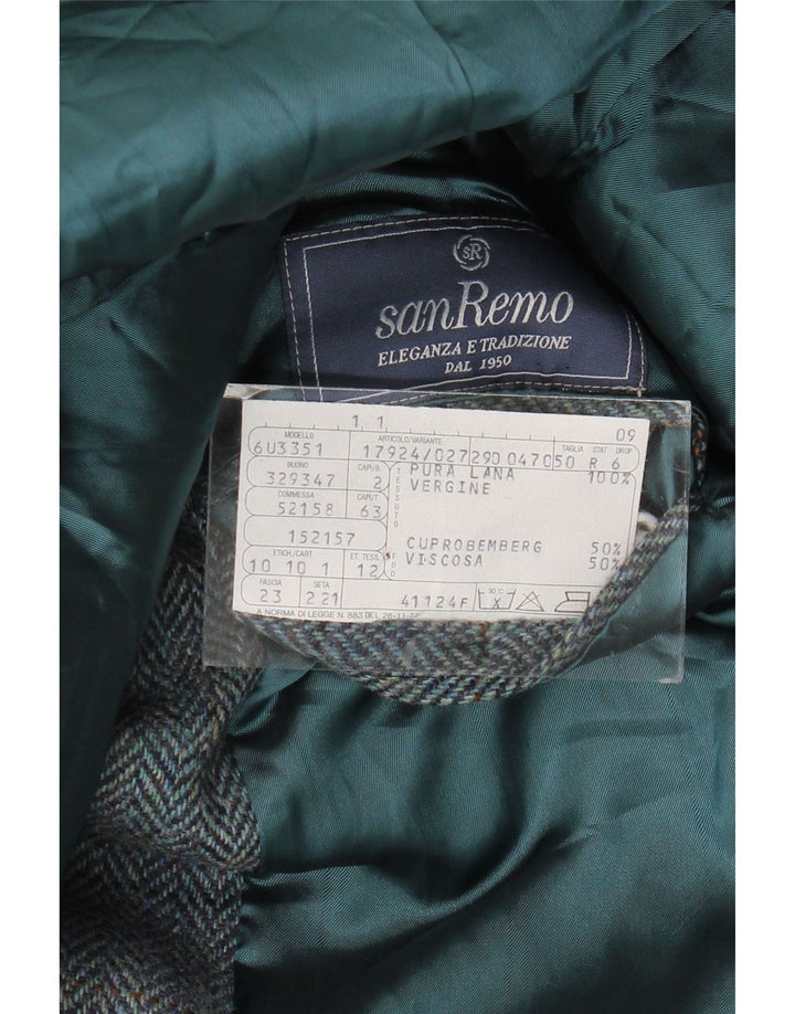 San Remo Mens 2 Button Blazer Jacket IT 50 Large Blue Herringbone