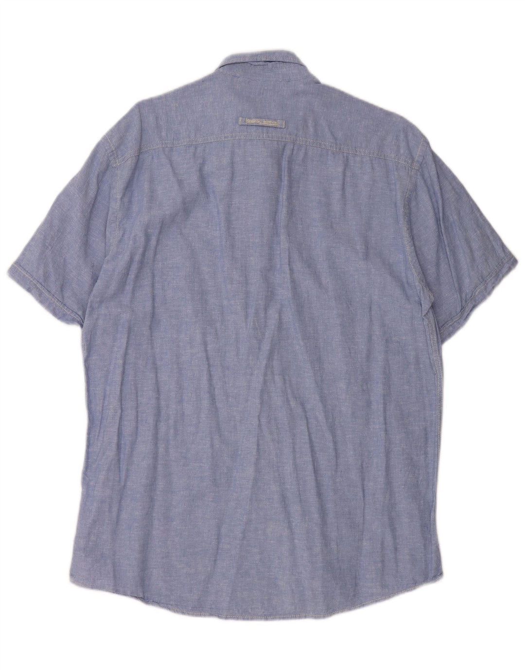 CAMEL ACTIVE Mens Short Sleeve Regular Fit Shirt Large Blue Flecked Linen