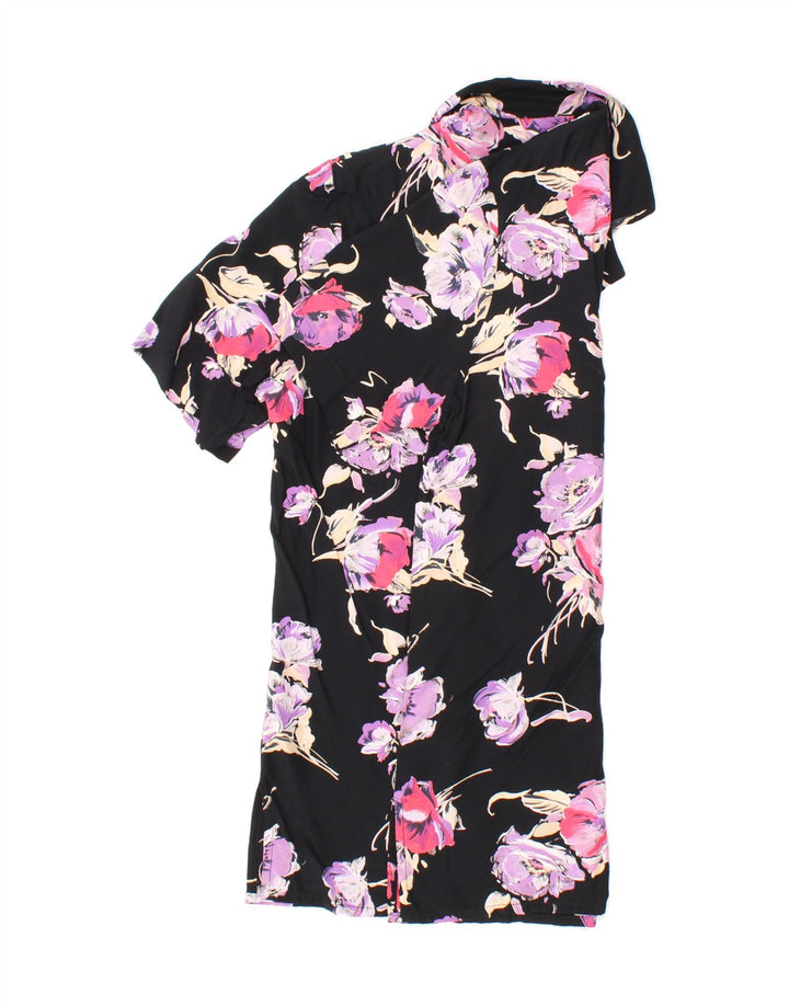 VINTAGE Womens Short Sleeve Shirt EU 38 Medium Black Floral Vintage Vintage and Second-Hand Vintage from Messina Hembry 