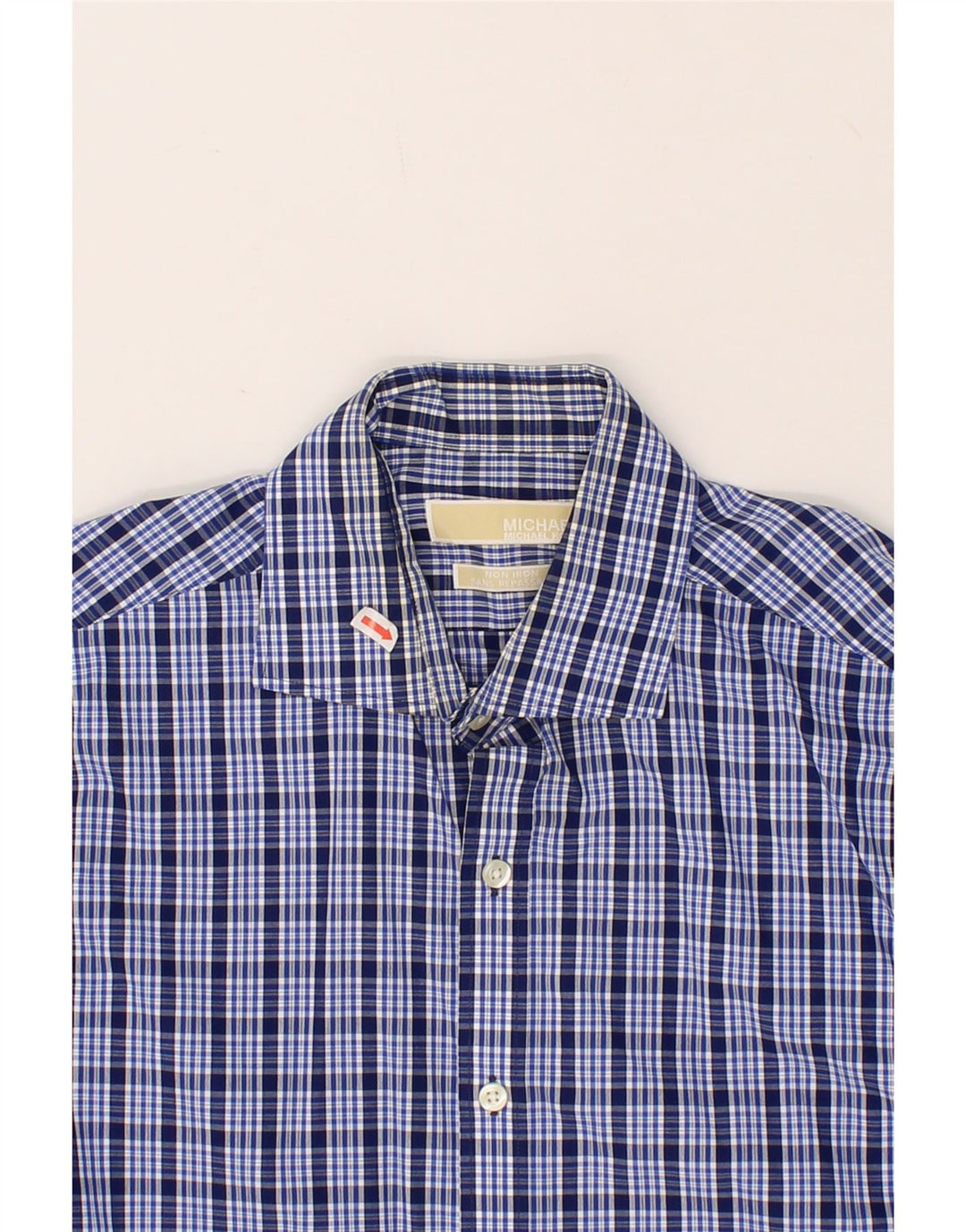 MICHAEL KORS Mens Shirt Size 15 1/2 Medium Navy Blue Check Cotton Vintage Michael Kors and Second-Hand Michael Kors from Messina Hembry 