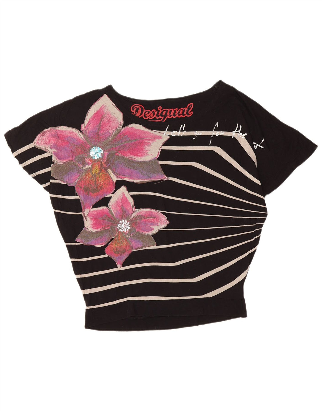 DESIGUAL Womens Oversized Graphic T-Shirt Top UK 14 Medium Black Floral