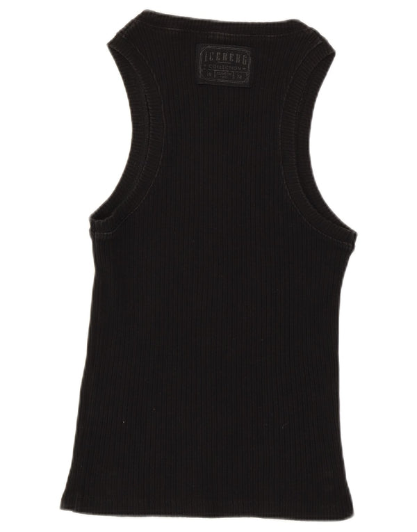 ICEBERG Womens Vest Top IT 42 Medium Black Cotton