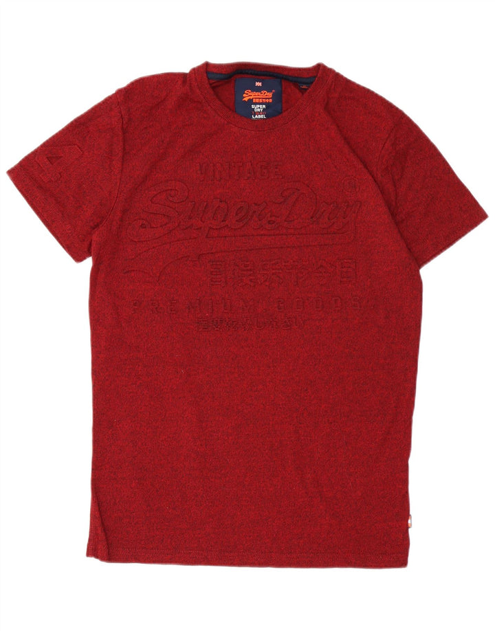 SUPERDRY Mens Graphic T-Shirt Top Small Burgundy Flecked Cotton