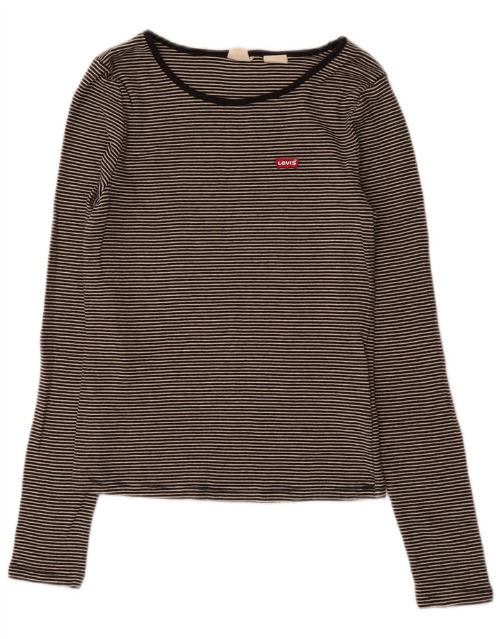 Levi's Womens Top Long Sleeve UK 12 Medium Grey Pinstripe Cotton