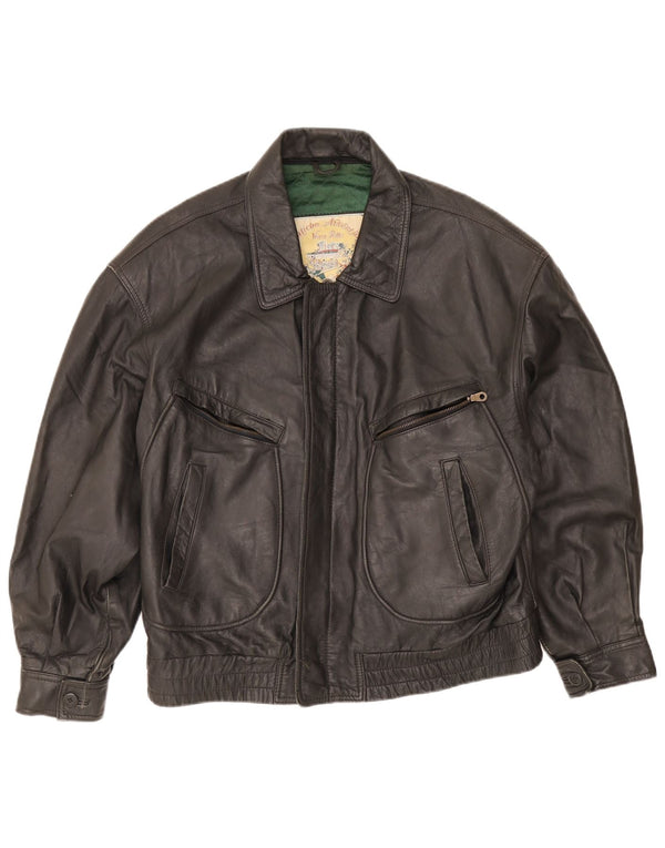 Vintage Mens Leather Jacket IT 50 Large Black Leather