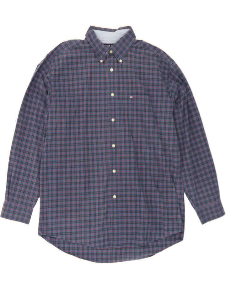 TOMMY HILFIGER Mens Shirt Large Blue Check Cotton Vintage Tommy Hilfiger and Second-Hand Tommy Hilfiger from Messina Hembry 