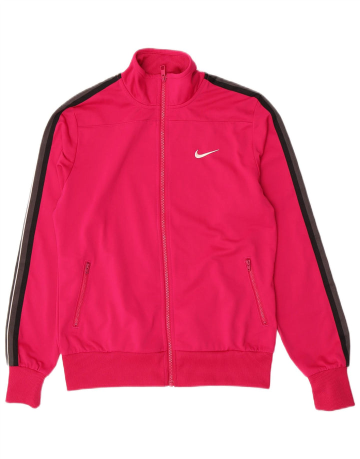 Nike Womens Tracksuit Top Jacket UK 14 Large Pink Colourblock Polyester