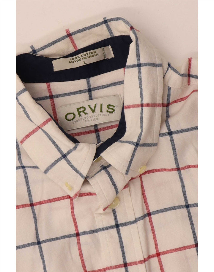 Orvis Mens Short Sleeve Shirt Large White Check Cotton