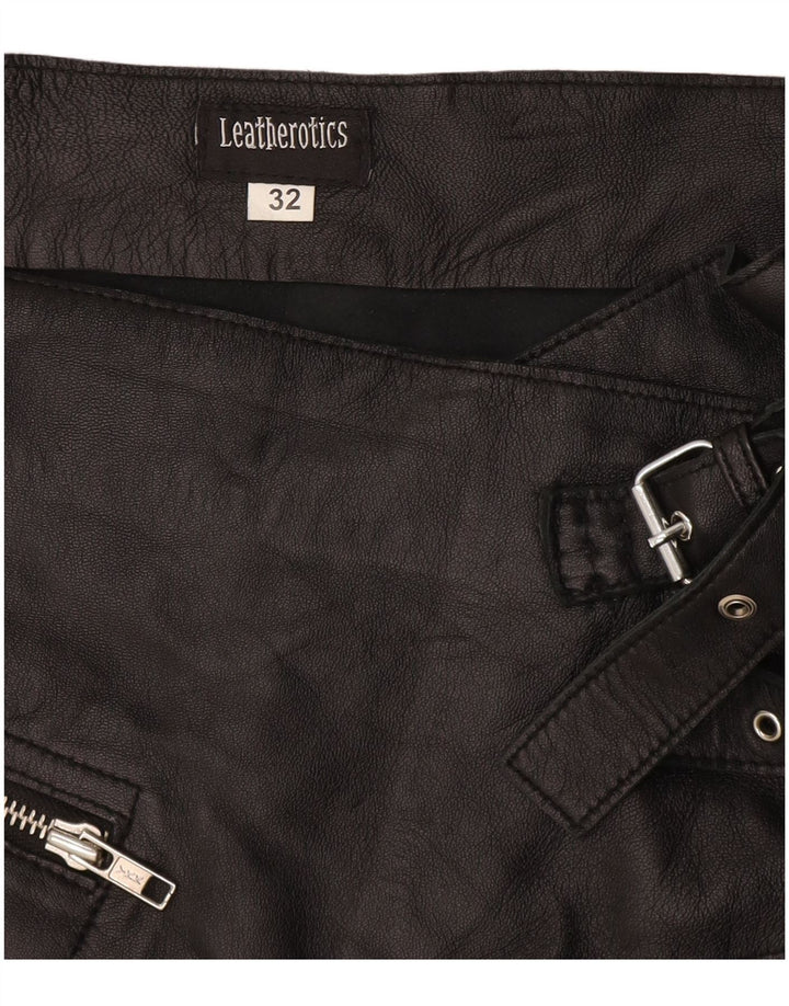 LEATHEROTICS Womens Leather Wrap Mini Skirt W32 Large Black Leather
