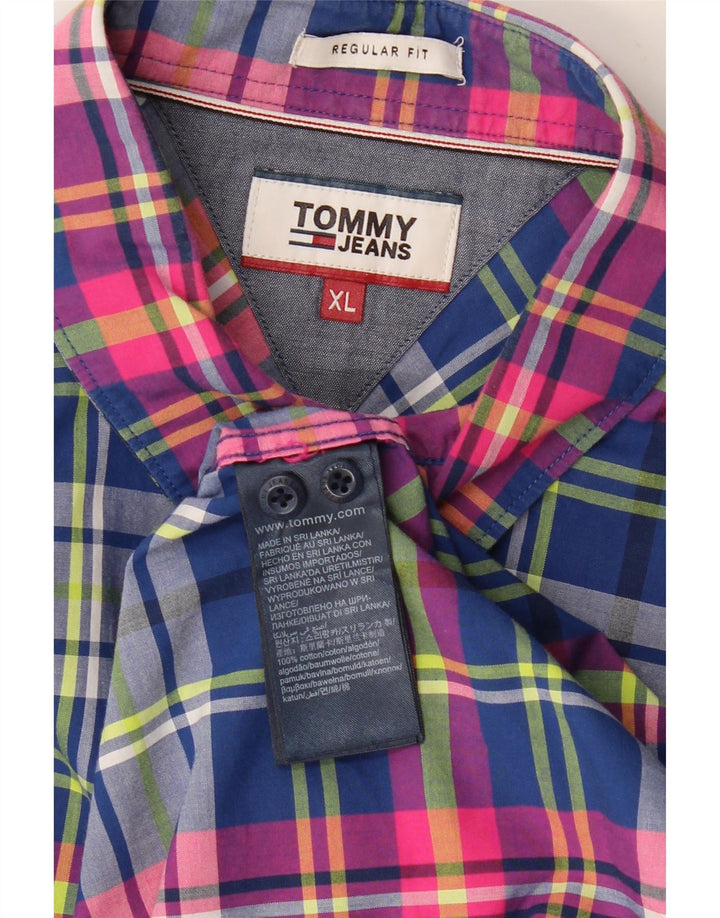 TOMMY HILFIGER Mens Regular Fit Shirt XL Navy Blue Check Cotton