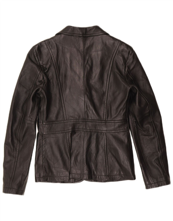 Benetton Womens 3 Button Leather Blazer Jacket IT 42 Medium Black Leather