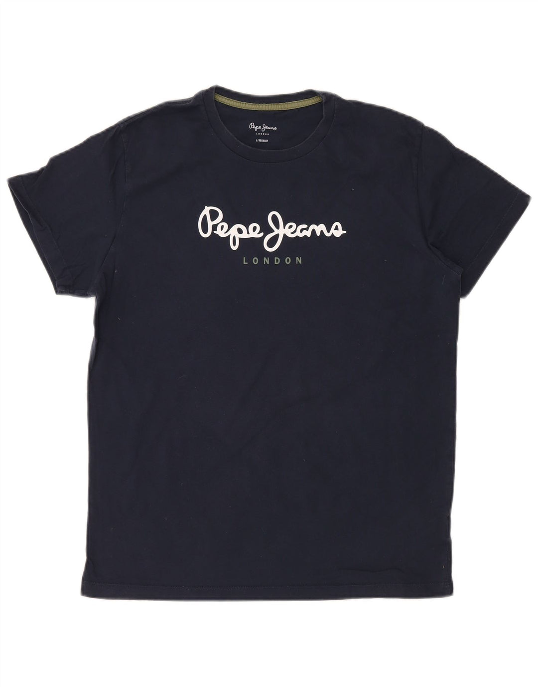 PEPE JEANS Mens Regular Fit Graphic T-Shirt Top Large Navy Blue Cotton