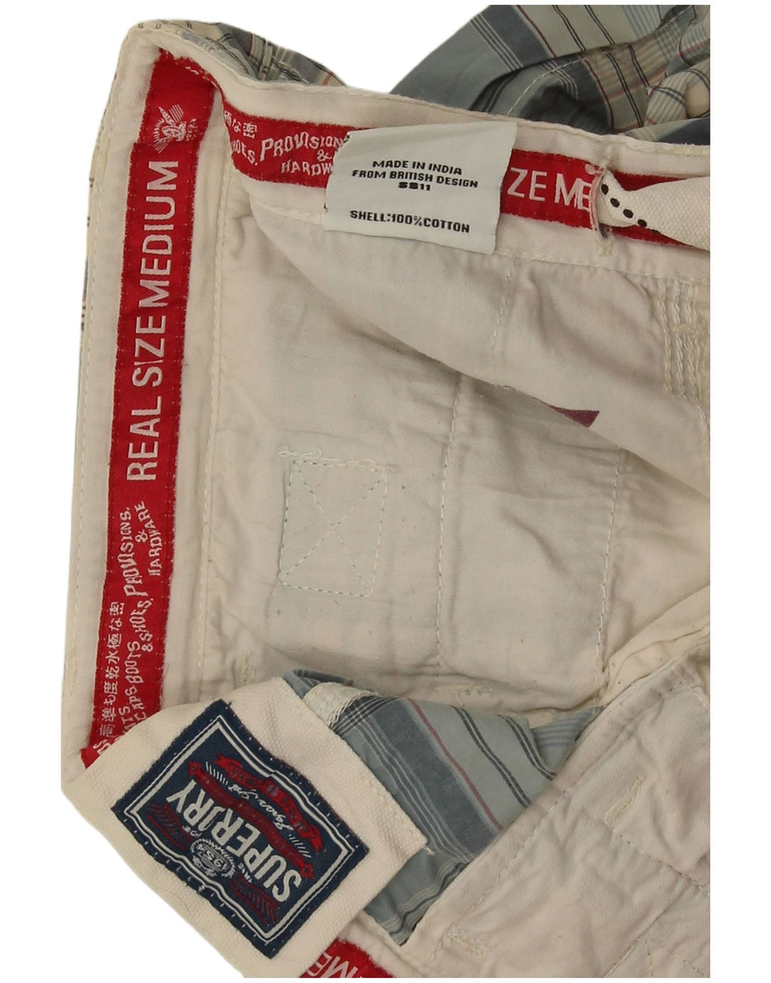 Superdry Womens Hot Pants Medium W30 Blue Check Cotton