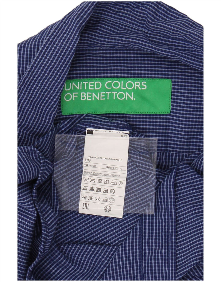 BENETTON Mens Shirt Large Blue Check Cotton