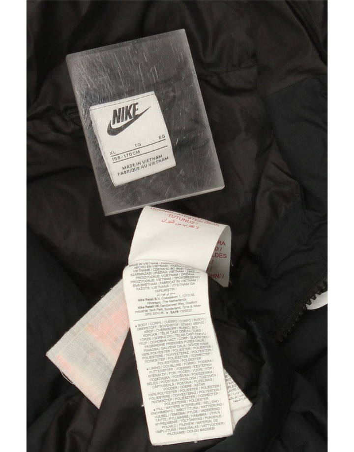 NIKE Boys Hooded Padded Jacket 13-14 Years XL Black Polyester