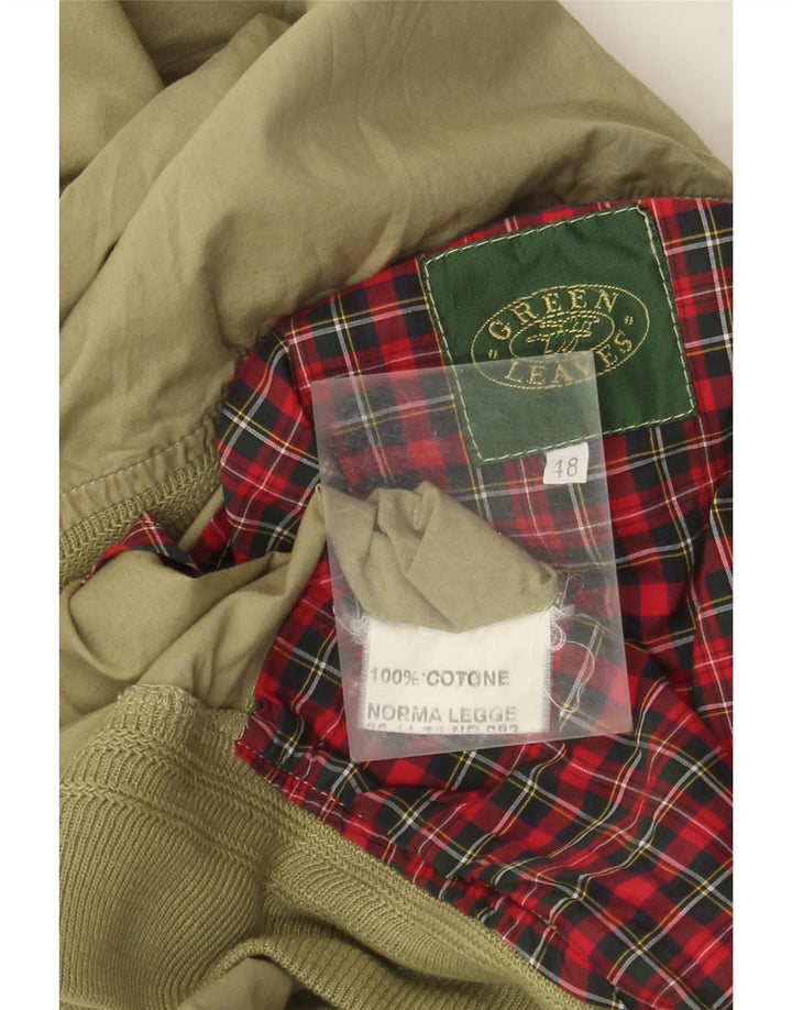 Green Leaves Mens Bomber Jacket IT 48 Medium Khaki Cotton