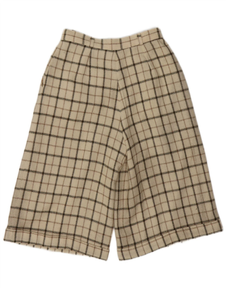 VINTAGE Womens High Waist Casual Shorts Medium W26  Beige Check Wool