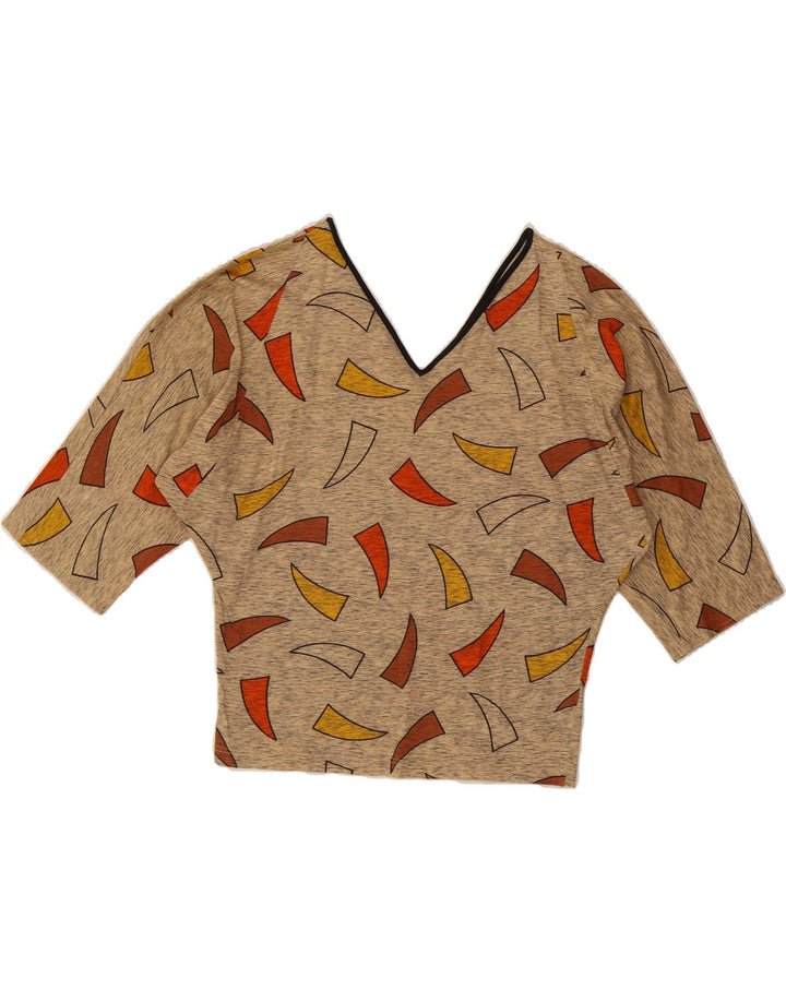 VINTAGE Womens Abstract Pattern 3/4 Sleeve Blouse Top UK 16 Large Beige Vintage Vintage and Second-Hand Vintage from Messina Hembry 