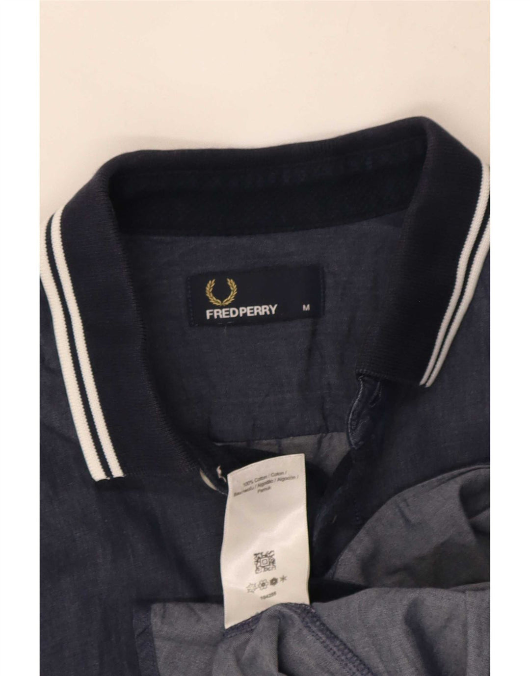 Fred Perry Mens Short Sleeve Shirt Medium Navy Blue Striped Cotton