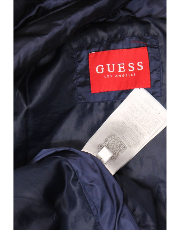 Guess Womens Oversized Hooded Padded Coat UK 10 Small Navy Blue Polyamide