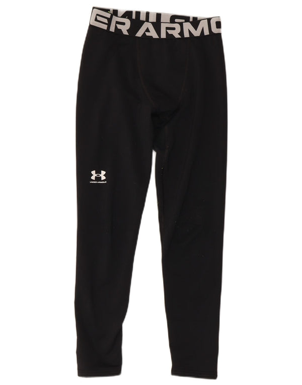 UNDER ARMOUR Boys Cold Gear Graphic Leggings 9-10 Years Medium Black