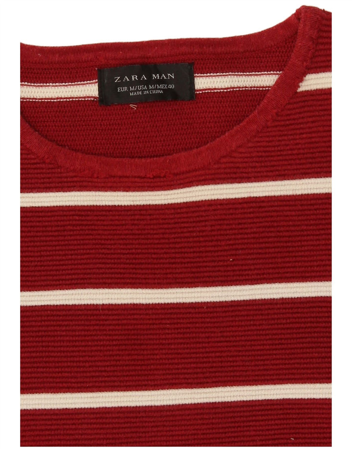 Zara Mens Crew Neck Jumper Sweater Medium Red Striped