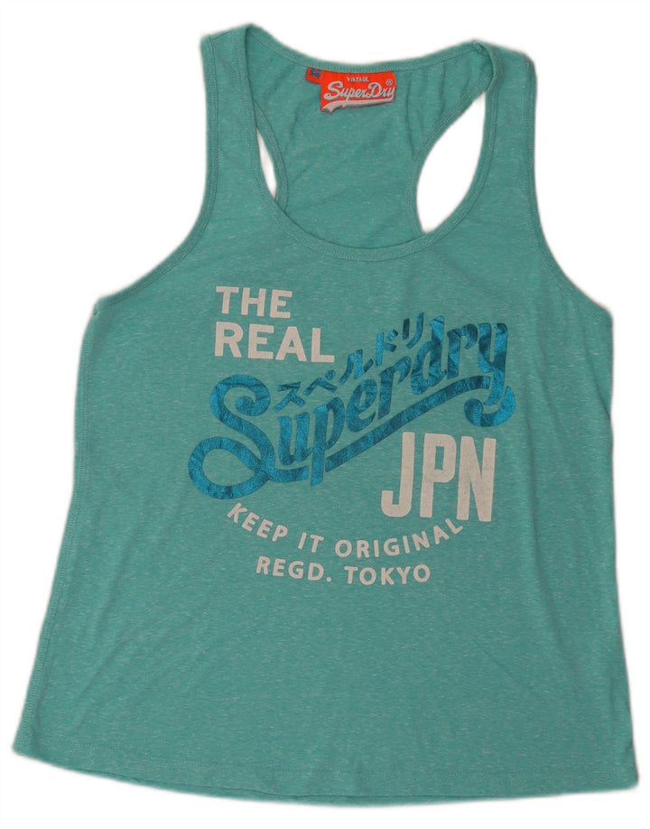 Superdry Womens Graphic Vest Top UK 12 Medium Turquoise Polyester
