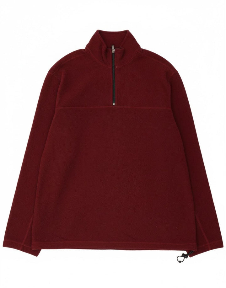 Eddie Bauer Mens Zip Neck Fleece Jumper Large Maroon Polyester
