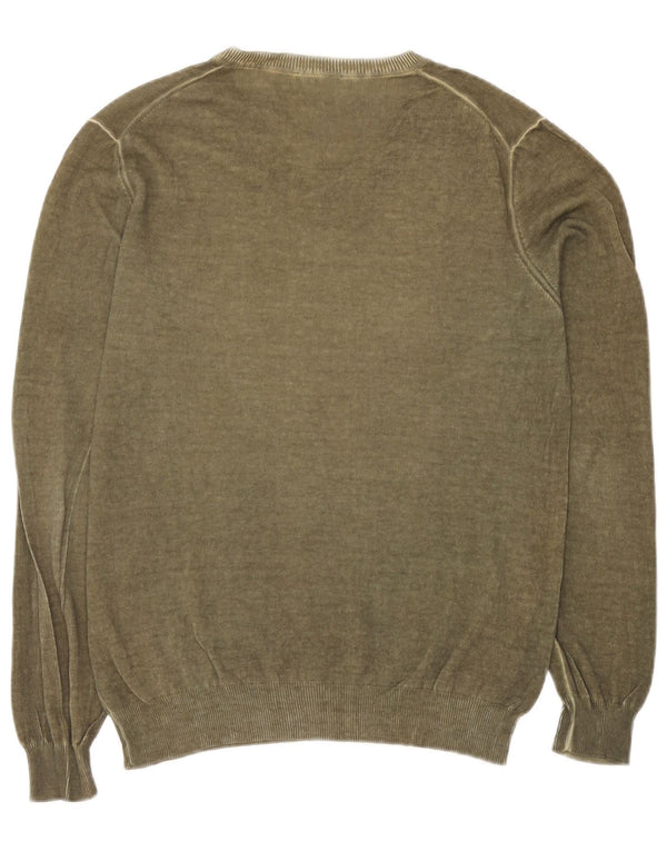 Sisley Mens V-Neck Jumper Sweater Large Khaki