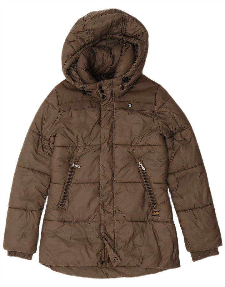G-Star Womens Hooded Padded Jacket UK 14 Medium Khaki Polyamide