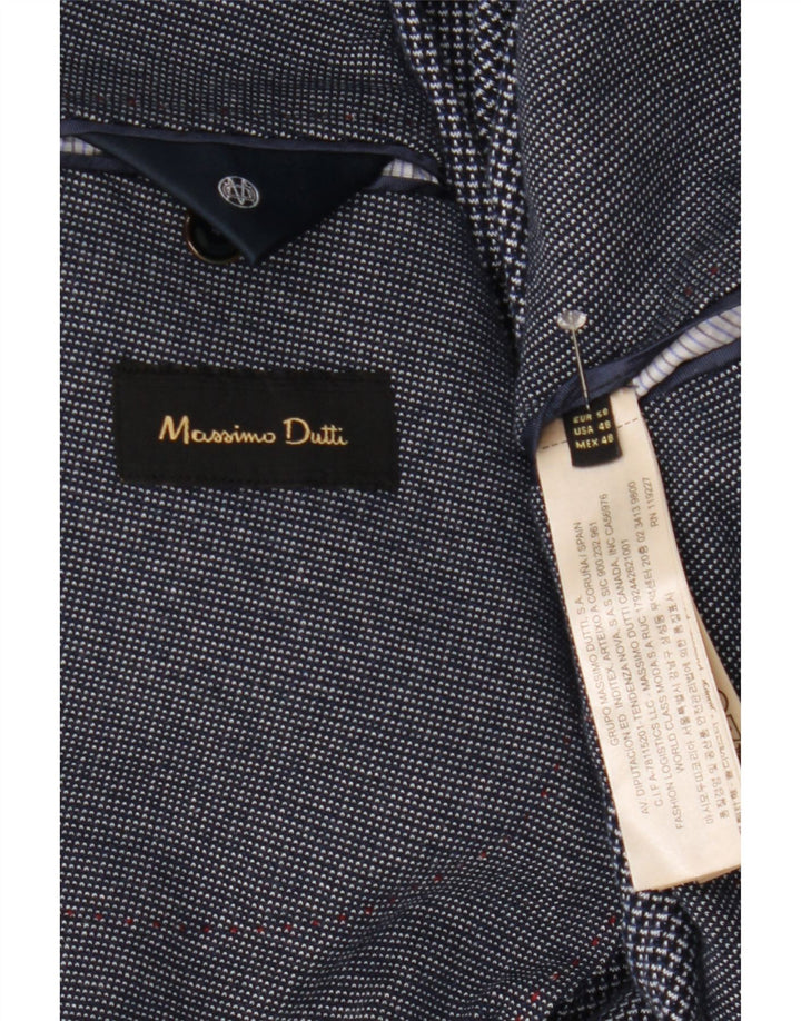 Massimo Dutti Mens 2 Button Blazer Jacket EU 58 2XL Navy Blue Cotton