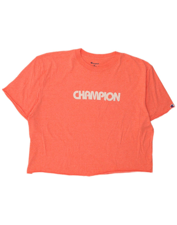 CHAMPION Womens Crop Graphic T-Shirt Top UK 20 2XL Orange Flecked