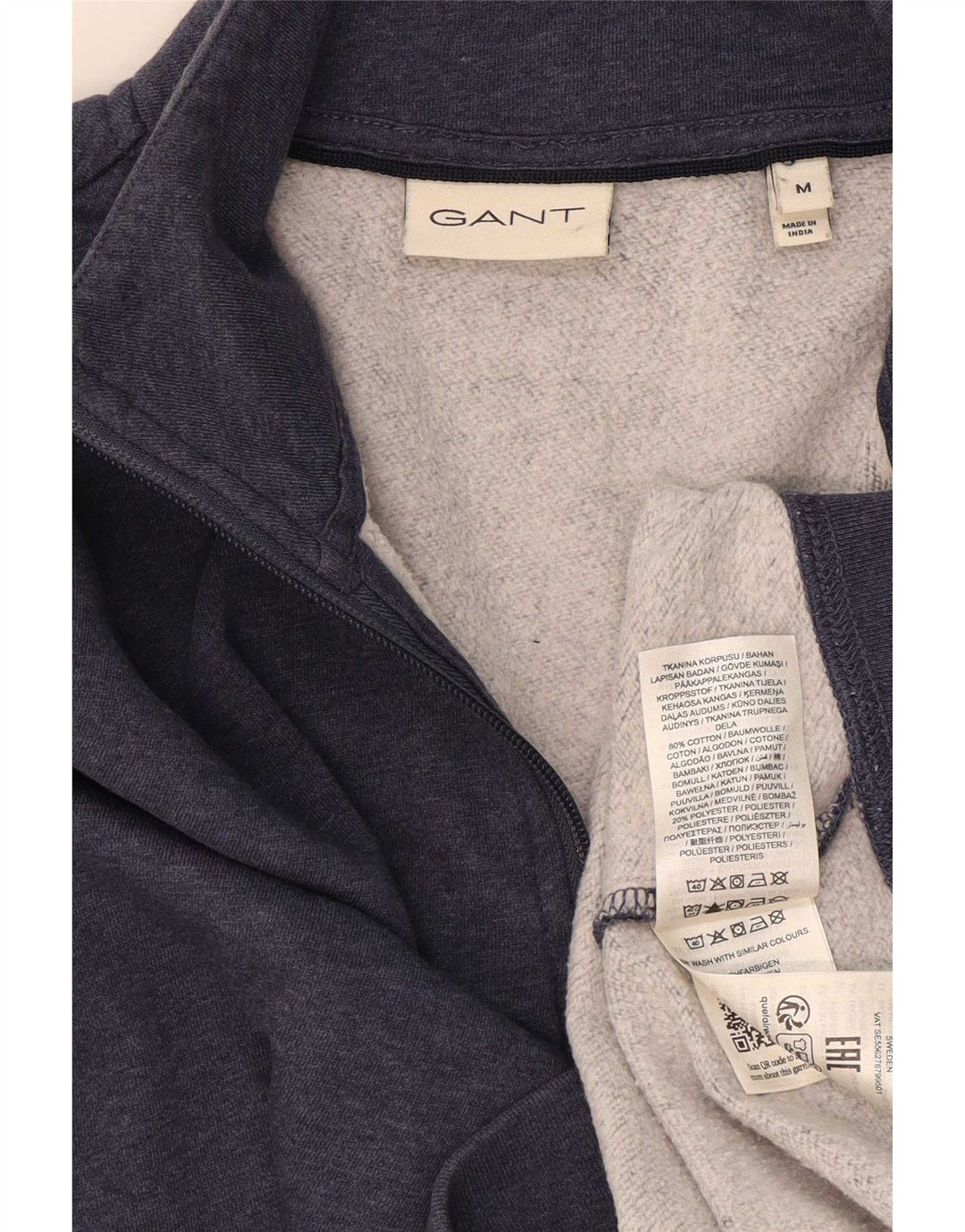 Gant Mens Zip Neck Sweatshirt Jumper Medium Navy Blue Cotton